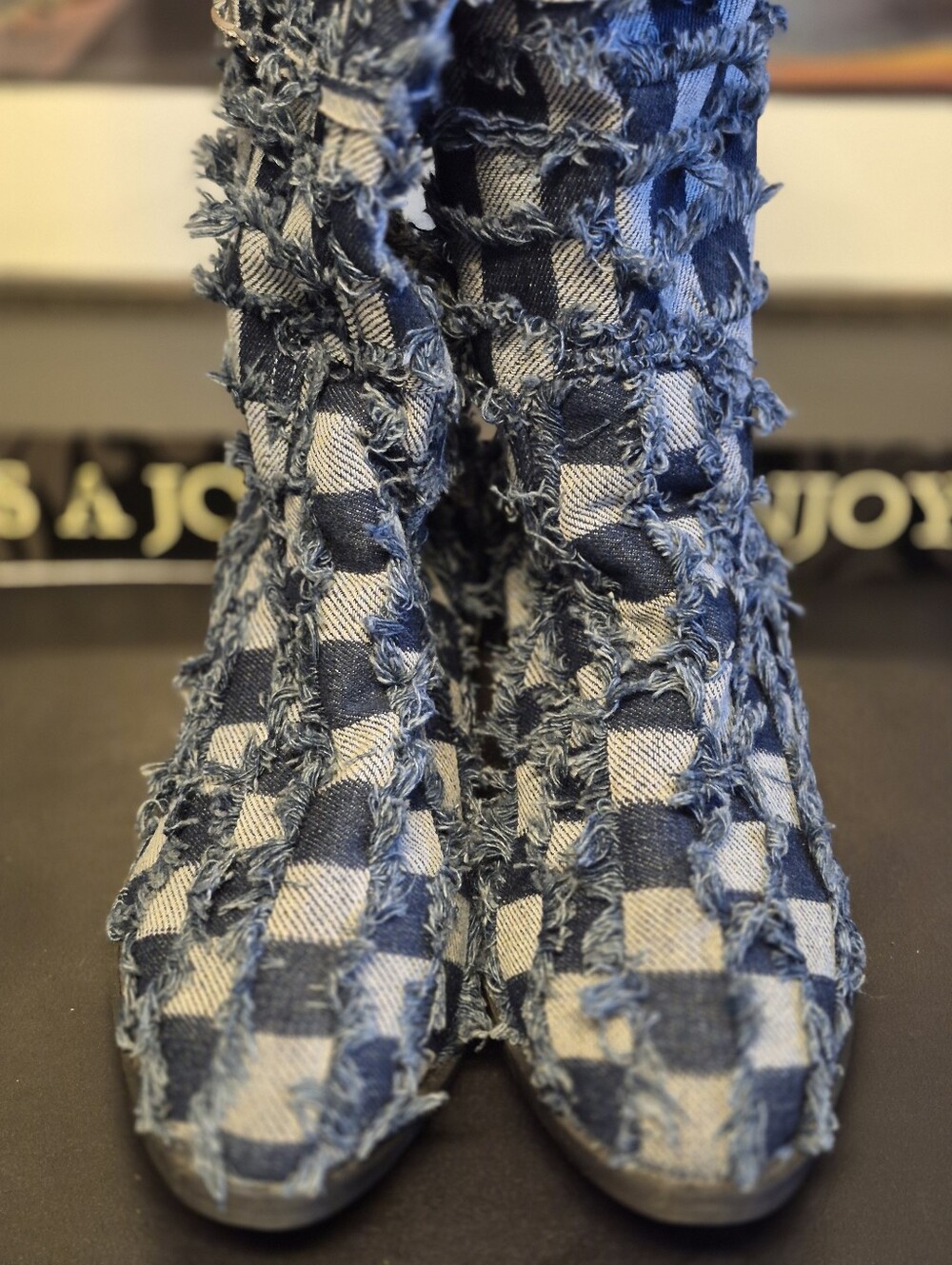 New Without Tags Blue Denim Fringe Boots W/Rhinestone Accents Size 9.5 - Picture 4 of 12